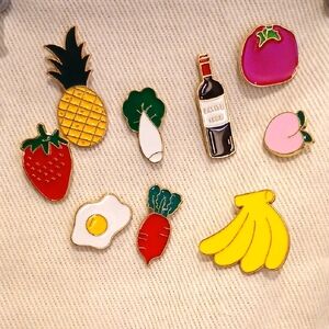 NWOT Colorful Fruit and Food Enamel Pins Set